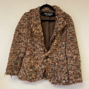Junya Watanabe Tweed Fringe Blazer Jacket Brown